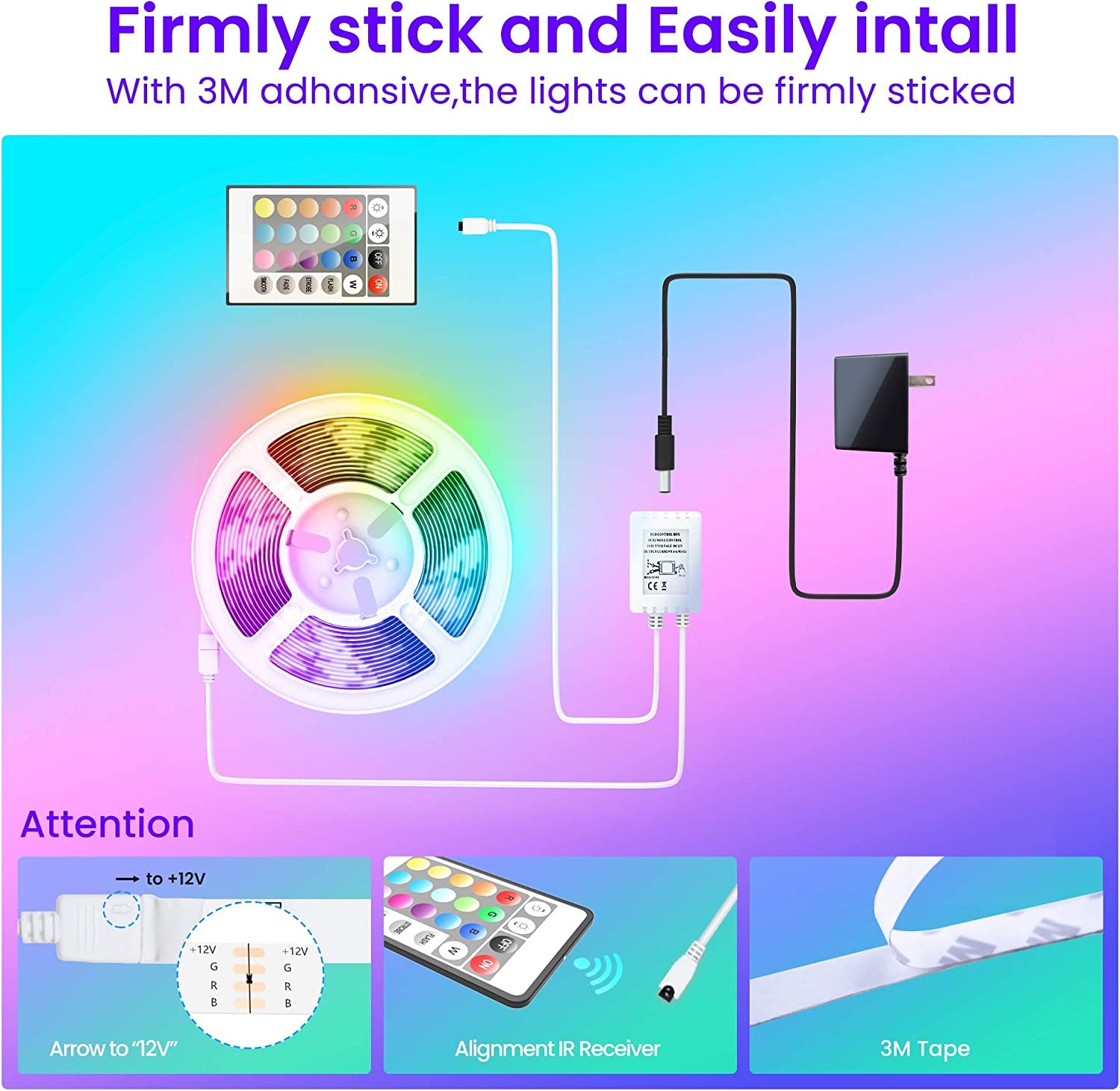 50 FT Bluetooth LED Strip Lights - Color Changing Light Strip with Music Sync, App & Remote Control for Bedroom Ambiance