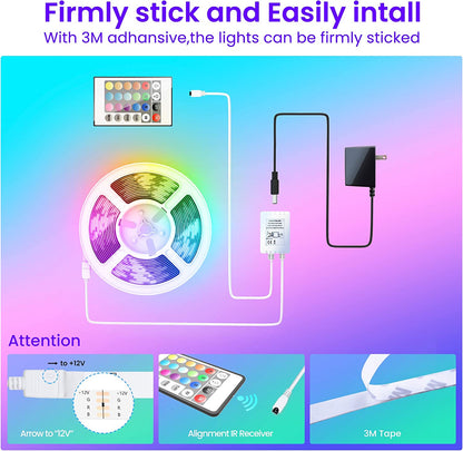 50 FT Bluetooth LED Strip Lights - Color Changing Light Strip with Music Sync, App & Remote Control for Bedroom Ambiance